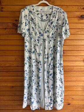 Vintage Another Thyme Floral Maxi Dress 18W Blue White Lace Up Back USA